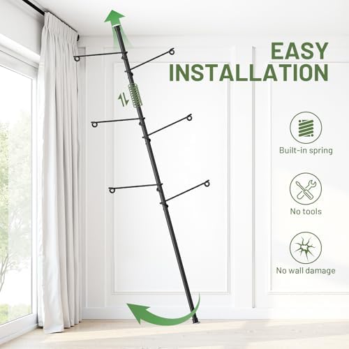 tension rod plant stand, plant poles for hanging, front angle view