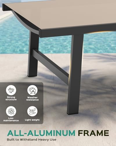 Patio Chaise Lounge Chair Outdoor with Wheels&Armrests, Aluminum Pool Lounge Chairs Set of 2 Five-Position Adjustable Recliner, Outdoor Beach Lounge Chairs for Outside, Patio, Deck, Yard, Khaki