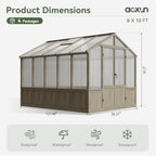aoxun 8x10 ft wooden greenhouse for outdoors, 6mm, front angle view