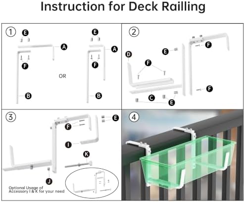 y&m 2 pack window box brackets, adjustable railing, side view