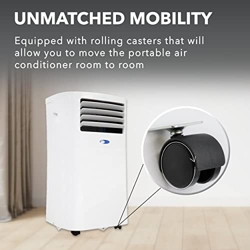whynter portable air conditioner, 10,000 btu, dehumidifier fan, front angle view