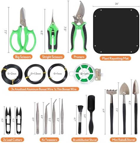 bonsai tools kit 20 pcs garden tools set, close-up detail