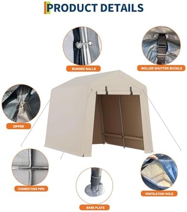 garvee 7'x10' outdoor portable storage shed, waterproof & showing dimensions