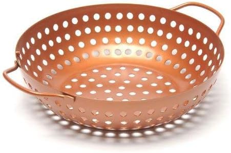 Outset Grill Wok With Holes, Copper Non-Stick, Round With Handles