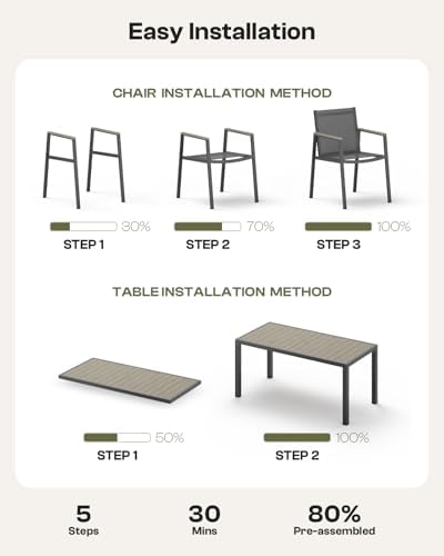 Outdoor Dining Chairs Set of 2, Aluminum Patio Armchairs, All Weather Patio Dining Furniture for Backyard, Deck, Poolside (Gray)