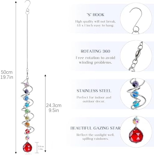 crystal gazing ball spiral wind spinner suncatcher garden, side view
