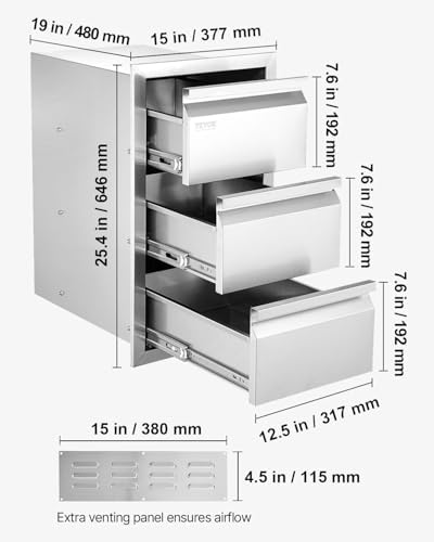 vevor outdoor kitchen drawers 14.7"w x 25.4"h x, close-up detail