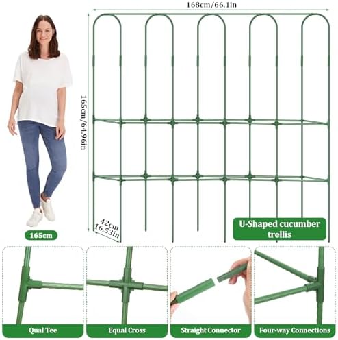 cucumber trellis for raised bed 5.4x5.5ft u-shape adjust shown in use