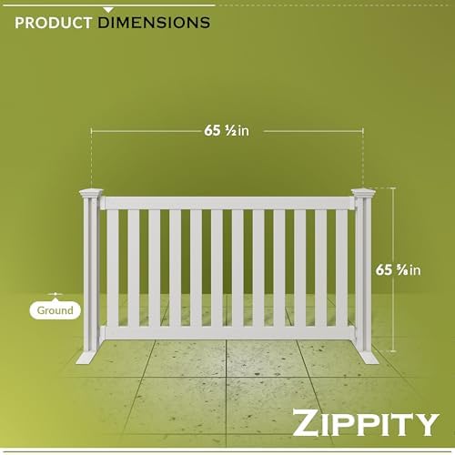 zippity davidson portable event fence, white vinyl freestanding showing dimensions