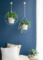 mkono ceramic hanging planter and ceiling hooks, shallow, front angle view