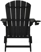 Folding Adirondack Chair Set of 4, Cup Holder，Wooden Textured ，Heavy All-Weather HDPE Comfortable Set Poolside Backyard Lawn Black