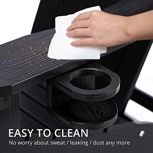 LUE BONA HDPS Outdoor Adirondack Chair, Cup Holder, Black | HDPS poly lumber, all-weather resistant, Low maintenance, built-in cup holder, 350 lbs capacity, for patio deck poolside