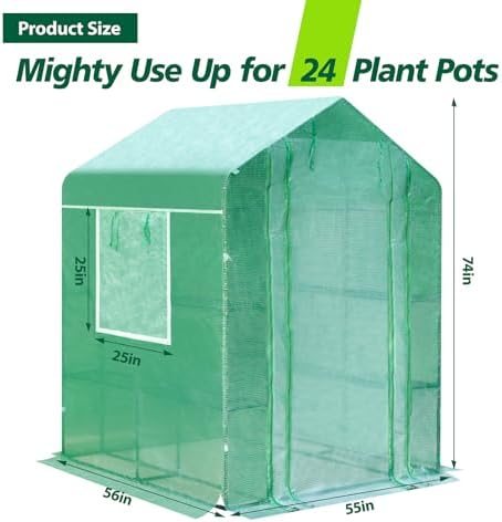 56x55x74 inch greenhouse for outdoors,3 tier 8 shelves shown in use
