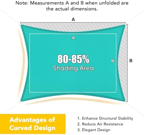 artpuch 8'x10' waterproof sun shade sail rectangle turquoise showing dimensions