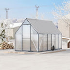 6'x11' aluminum-framed polycarbonate greenhouse, heavy duty polycarbonate greenhouse, front angle view