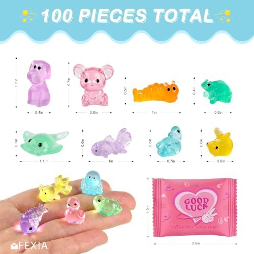 FEXIA 100PCS Mini Resin Animal Mystery Blind Bags for Fairy Garden Luminous | Individually Wrapped Blind Bags, Premium & Safe Resin Figurines, Mini Collectible Animals for Classroom Prizes & DIY Crafts