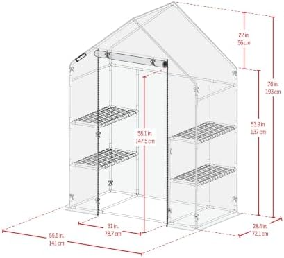 miracle-gro walk-in greenhouse, removable shelves, transparent, 4'8"x29", front angle view