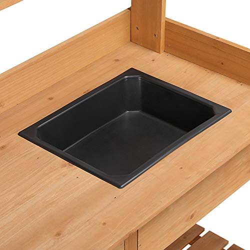 yaheetech potting bench with sink & drawer, outdoor, front angle view