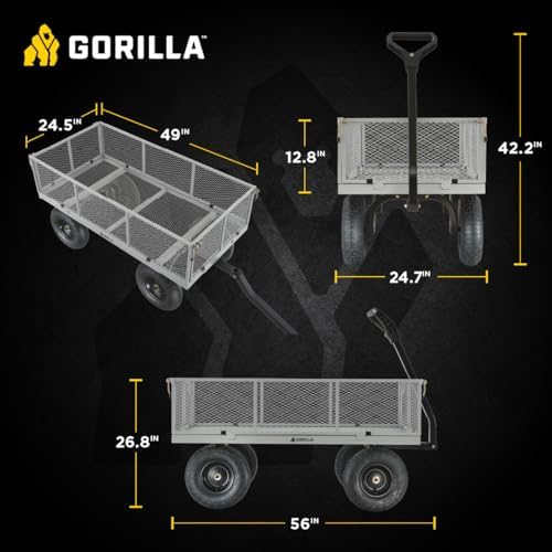 gorilla carts steel utility garden cart, 1000 lb., side view