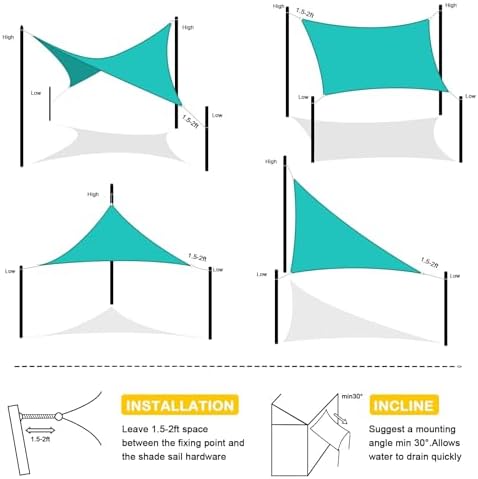 artpuch 8'x10' waterproof sun shade sail rectangle turquoise, package contents