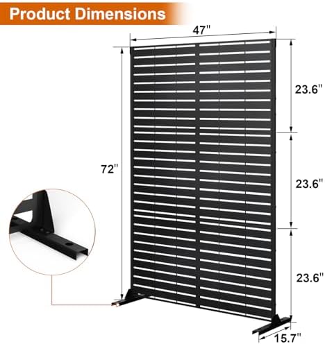 72" h×47" w metal privacy screen, outdoor indoor shown in use