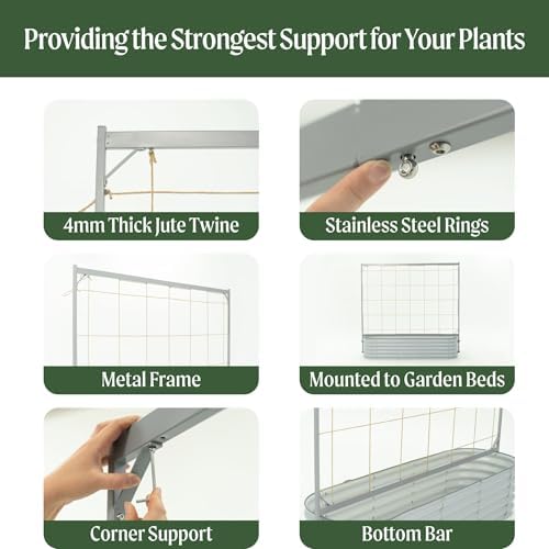 vego garden 8.0ft long tomato metal frame trellis showing dimensions