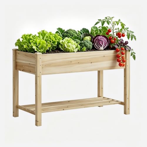 48x24x30.7in wood raised garden bed with legs wooden, front angle view
