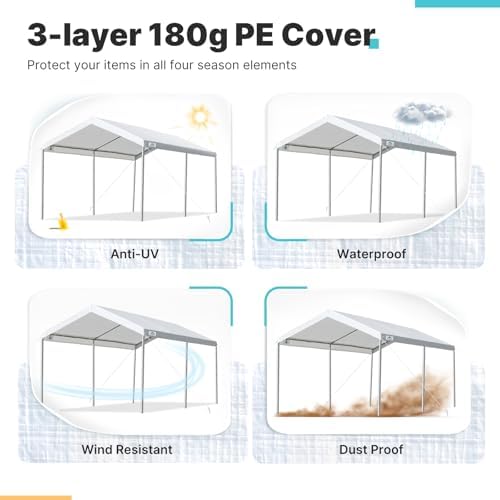 advance outdoor adjustable 10x15 ft heavy duty carport, side view