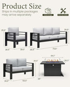 layinsun outdoor aluminum furniture set with fire pit, front angle view