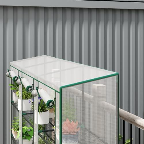 outsunny lean-to greenhouse with 3 tier shelves 84.6", view 9