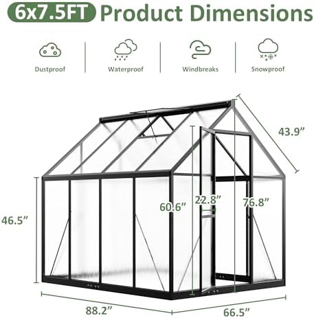 airwire 6×7.5 ft walk-in polycarbonate greenhouse for outdoor, package contents