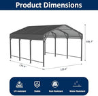 airwire 10x15 ft metal carport canopy with reinforced, side view