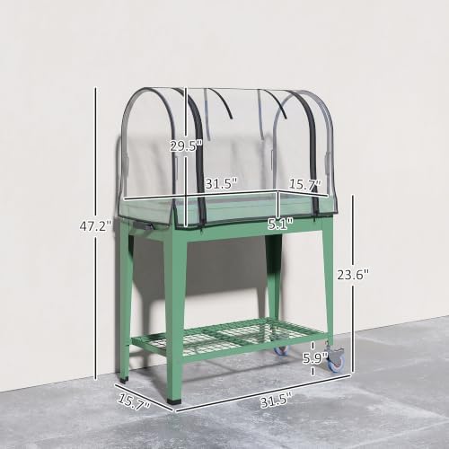 outsunny raised garden bed with greenhouse cover, lockable on a desk or shelf
