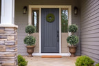 3ft-35'' artificial boxwood double ball topiary trees,2pack faux, front angle view