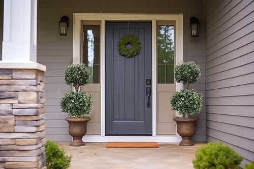 3ft-35'' artificial boxwood double ball topiary trees,2pack faux, front angle view