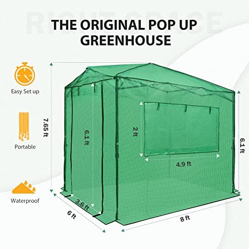 eagle peak 8'x6' portable greenhouse with two shelves showing dimensions