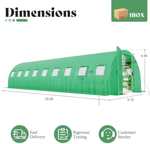 amerlife 30x10 ft tunnel greenhouse with built-in sprinkler shown in use