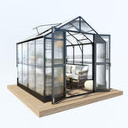 howe 8x8x7.5 ft polycarbonate greenhouse with lockable swing, front angle view