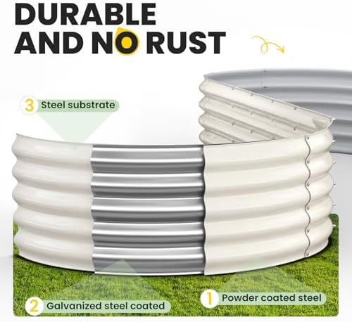 pattiumo galvanized raised garden bed 8×2×1.5 ft, round, package contents