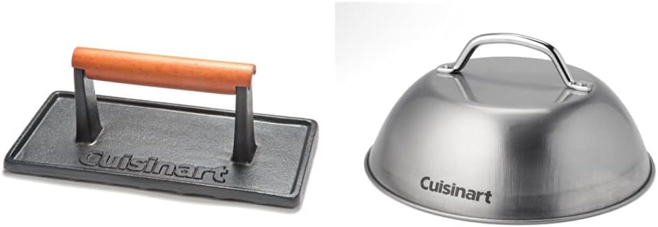 Cuisinart CGPR-221, Cast Iron Grill Press (Wood Handle) & CMD-108 Melting Dome, 9",Stainless steel