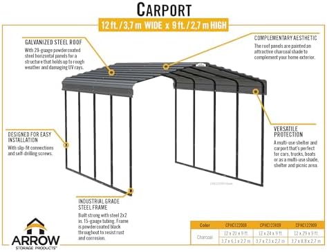 arrow carports galvanized steel carport, full-size metal carport, view 10