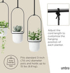 umbra triflora hanging planter, indoor herb garden, set showing dimensions