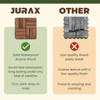 jurax interlocking wood deck tiles, 10pcs patio flooring, front angle view