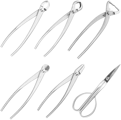 bonsai pruning tool set, 6 different roles of, front angle view