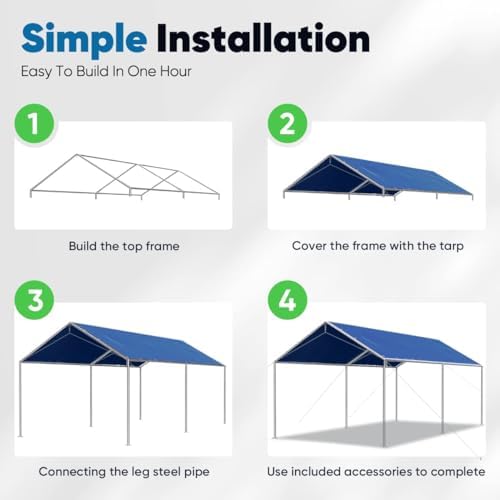 quictent 10x20 ft heavy duty car canopy galvanized, front angle view