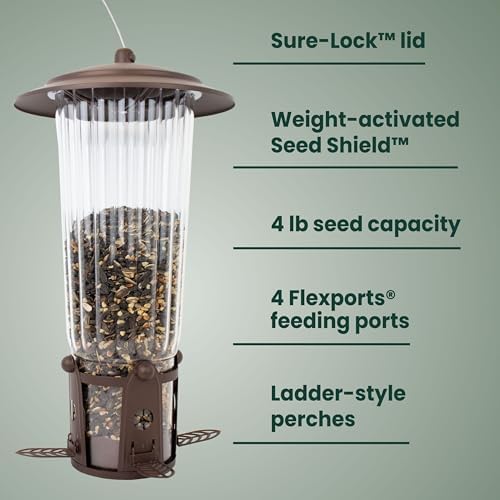 perky-pet squirrel-be-gone max bird feeder, (4) flexport feeding, close-up detail