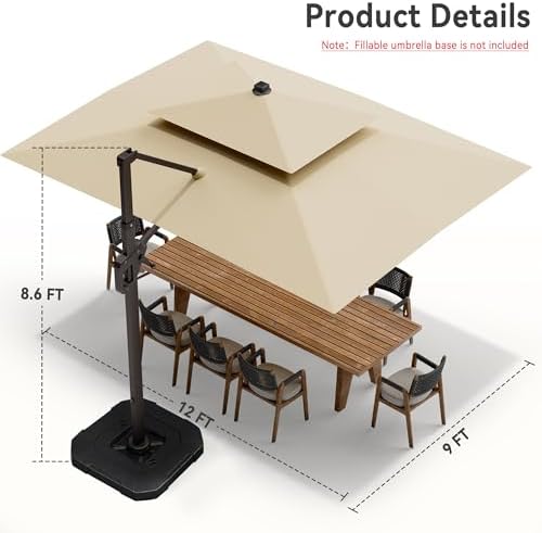 9' x 12' cantilever patio outdoor umbrella with, front angle view