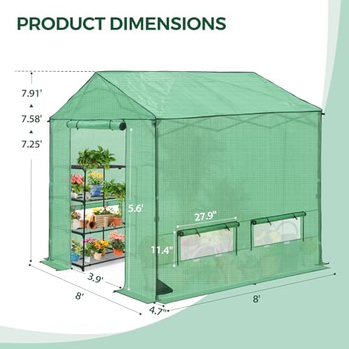 8x8 pop up greenhouse,portable green house kit, green, close-up detail