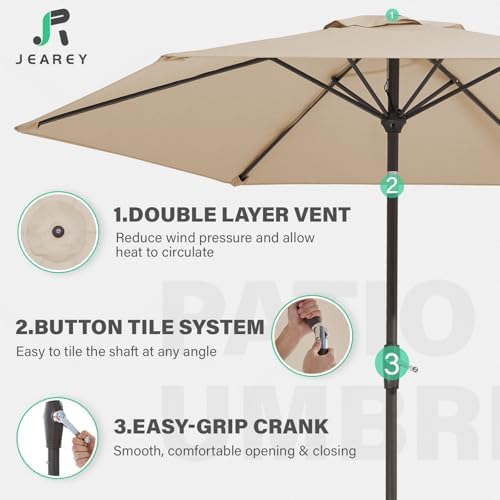 jearey 7.5 ft outdoor patio umbrella, table umbrella showing dimensions