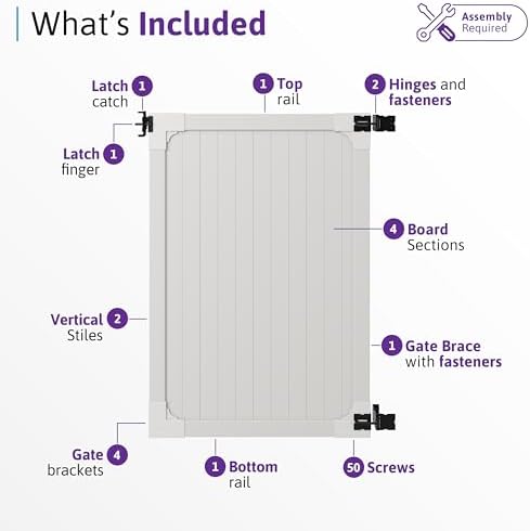 wambam cambridge privacy gate, white vinyl no dig, side view